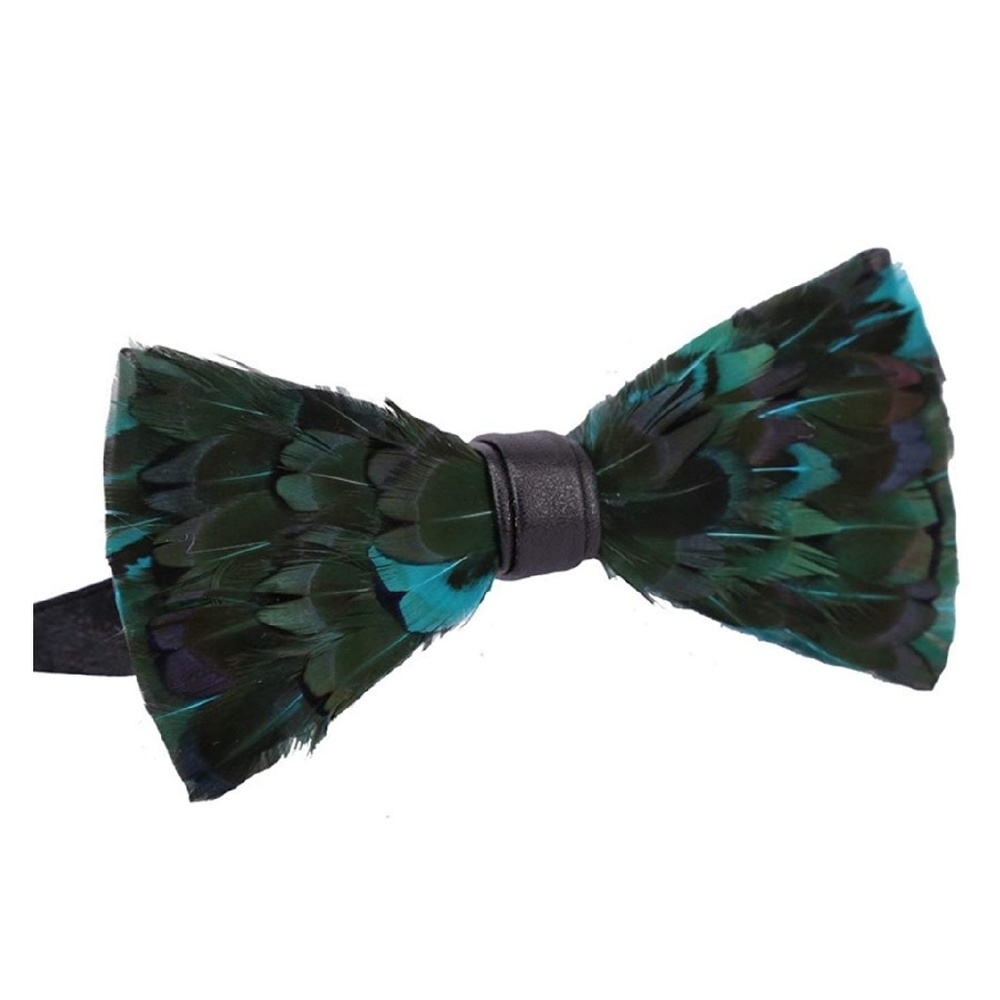 Mens Feather Leather Pre Tied Handmade Bow tie - Picture 2 of 3